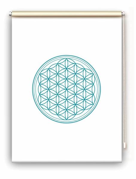 Rollo Blume des Lebens türkis  blanco - Sichtschutz Extartiqe
